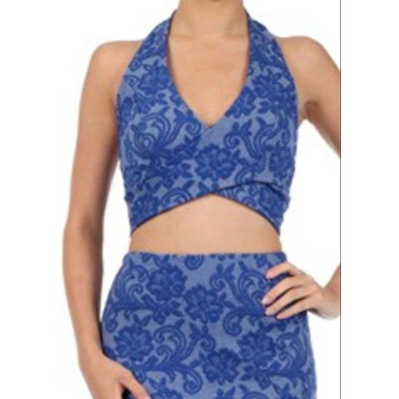Boutique Tops - Women's Casual Sleeveless Royal Textured Halter Crop Top Only Sexy Comfy Stylish